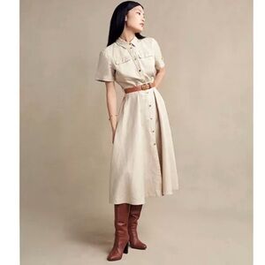 Barbour
Margaret Midi Dress beige shirt dress button down with cinch on waist 6